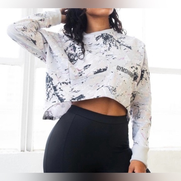 Gymshark Tops - Gymshark Ori Black, White and Purple Splatter Cropped Crewneck - Size XS